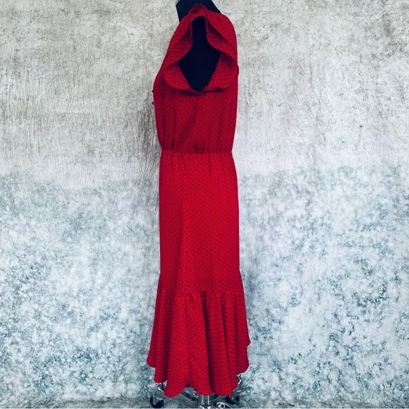 Banana Republic Red Midi Dress with Ruffle Sleeves - Picture 6 of 13